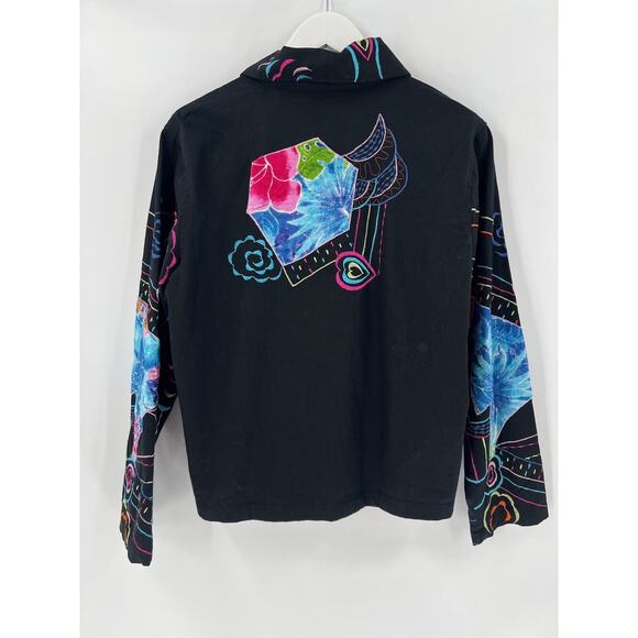 New Direction Vintage Jacket Womens XL Black Floral Heart Embroidered Button - Picture 9 of 16
